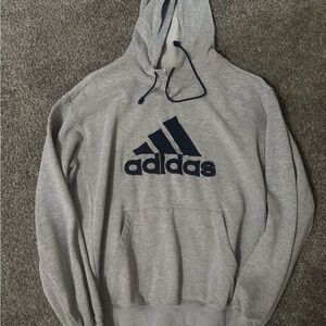 Adidas Heather Gray Hoodie with Navy Logo